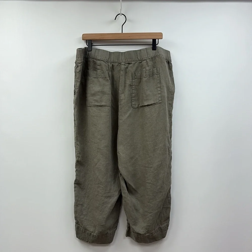 Pure J. Jill Linen High Rise Pull-On Cropped Wide Leg Pants Minimalist Green XLP - Picture 7 of 11